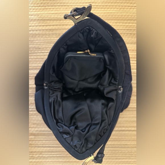 Kent Vintage Art Deco Black Evening Handbag Gold Hardware Integrated Coin Purse - Picture 6 of 14